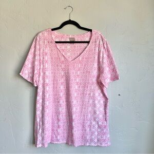 Chico's Women Pink White Geo Print Short‎ Sleeve Tee Sz XL 16 EUC Spring Summer